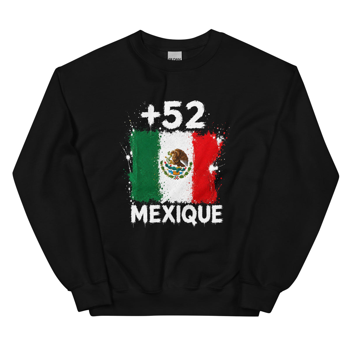 Sweat Mexique +52 vue de face, design drapeau mexicain