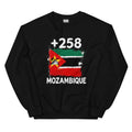 Sweat Mozambique +258 vue de face, design drapeau mozambicain