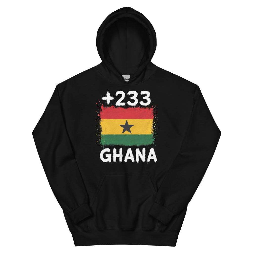 Sweat à Capuche Ghana +233 noir face avant