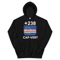 Sweat à Capuche Cap-Vert +238 noir vue de face, drapeau et indicatif floqués poitrine