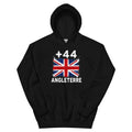 Sweat à Capuche Angleterre +44 - Noir, design drapeau britannique, vue de face - Indicatif Fier