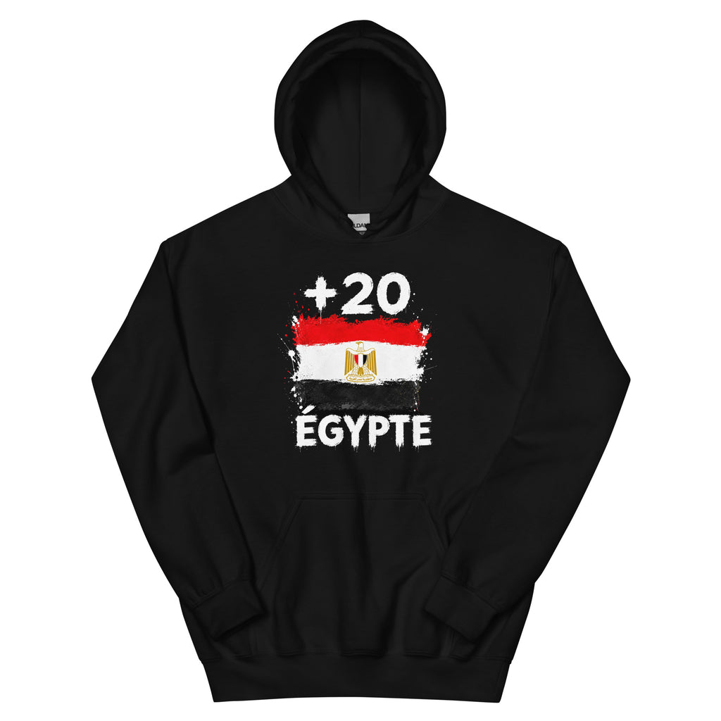 Sweat à Capuche Égypte +20 vue de face, design drapeau égyptien