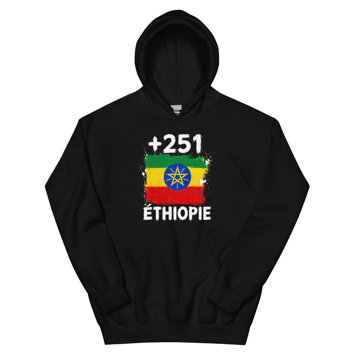 Sweat à Capuche Éthiopie +251 vue de face, design drapeau éthiopien