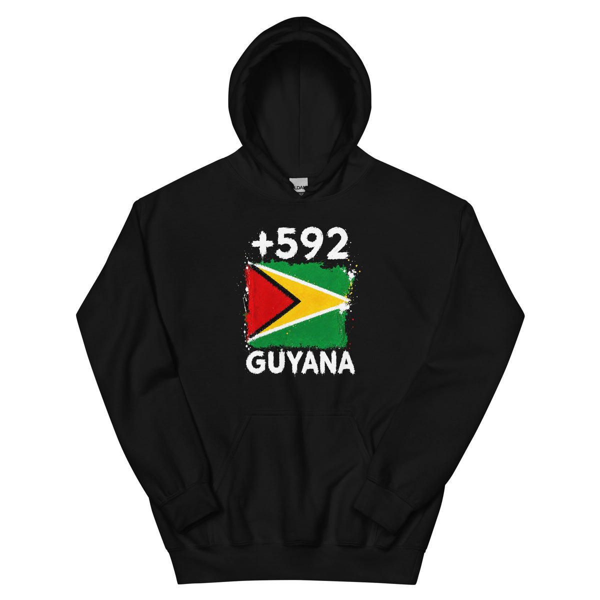 Sweat à Capuche Guyana +592 vue de face, design drapeau guyanien