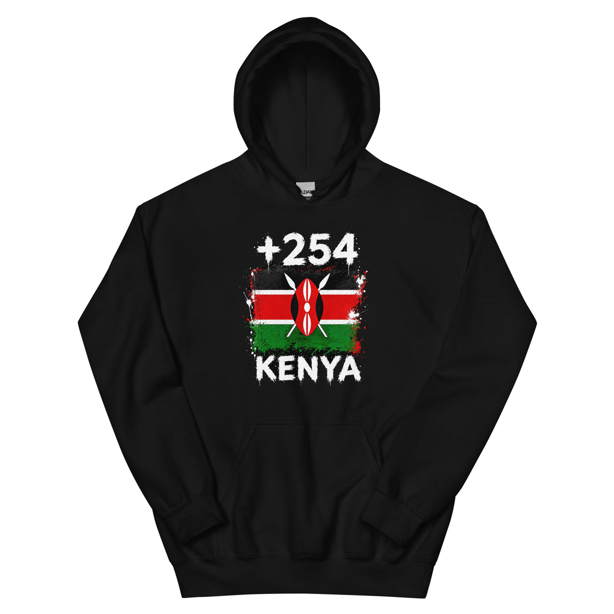 Sweat à Capuche Kenya +254 vue de face, design drapeau kényan