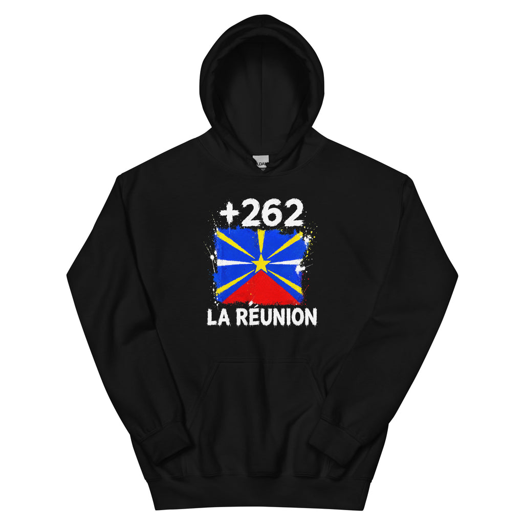 Sweat à Capuche La Réunion +262 vue de face, design drapeau réunionnais