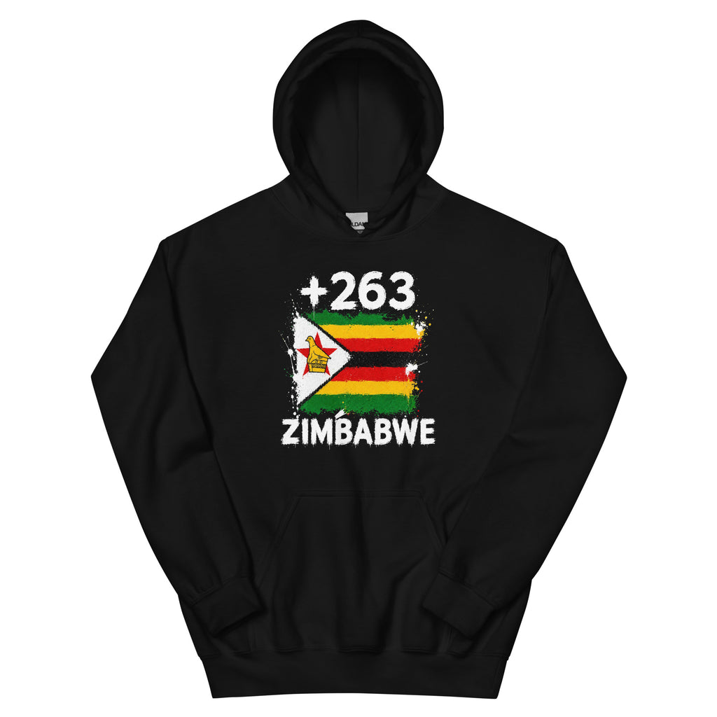 Sweat à Capuche Zimbabwe +263 vue de face, design drapeau zimbabwéen