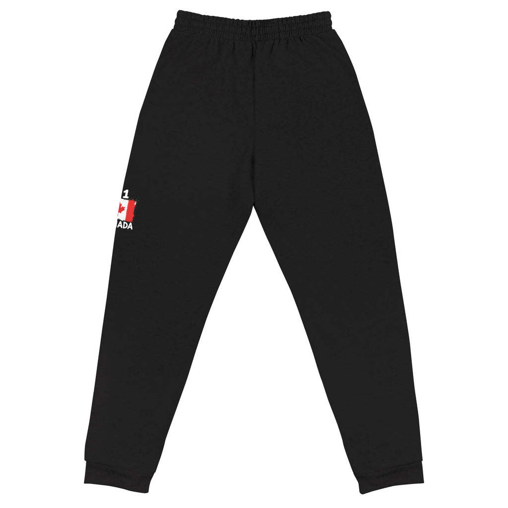 Jogger noir Canada +1 - vue de dos avec drapeau canadien floqué - Indicatif Fier