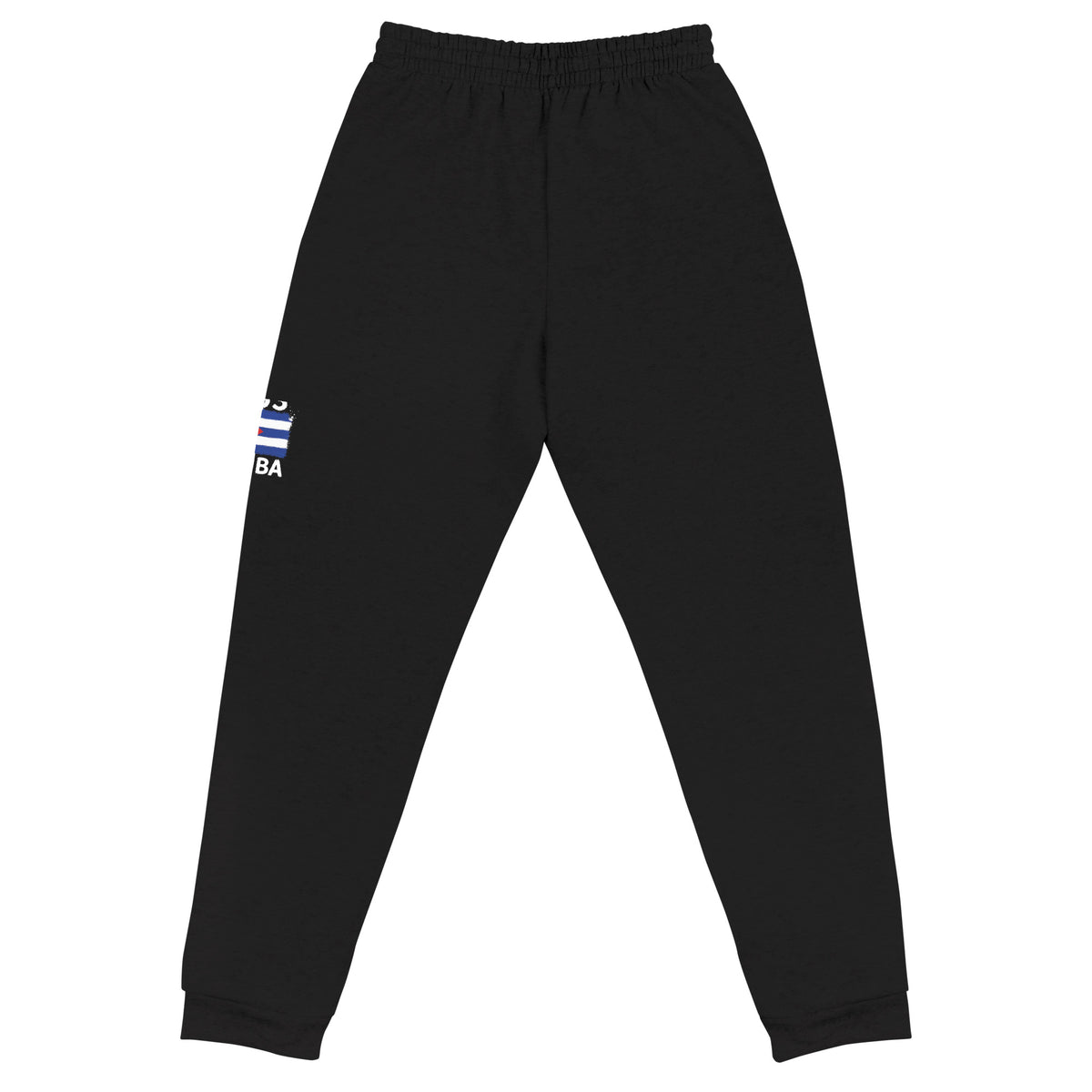 Jogger noir Cuba +53 - vue de dos avec drapeau cubain floqué - Indicatif Fier