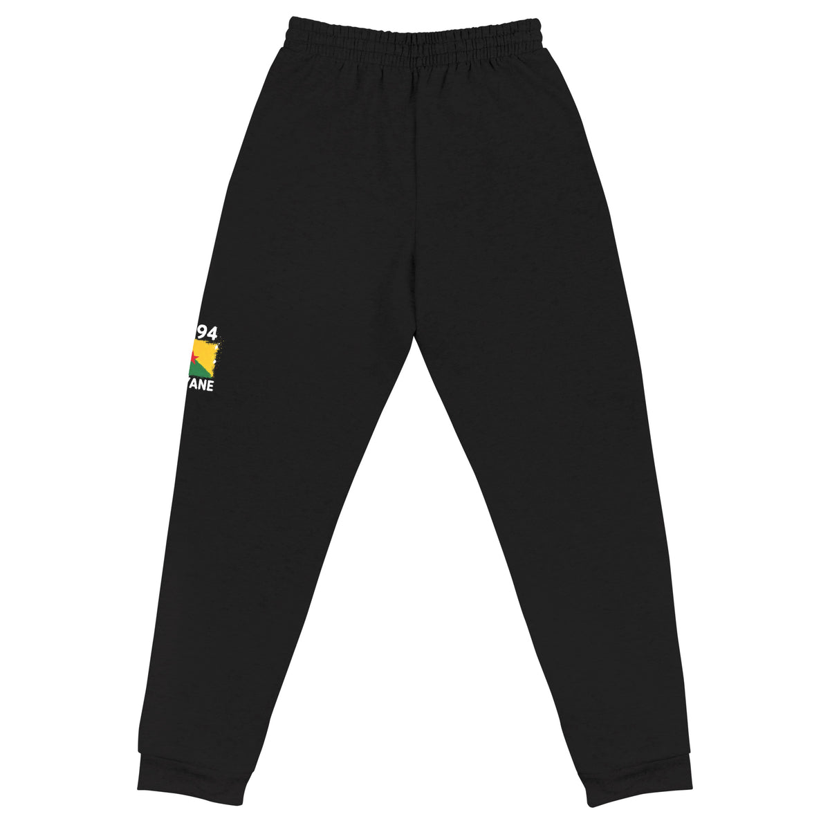 Jogger noir Guyane +594 avec petit drapeau guyanais floqué - vue de dos - Indicatif Fier