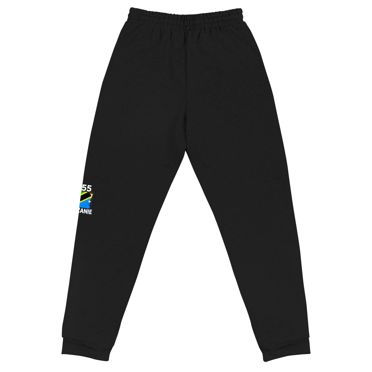 Jogger Tanzanie +255 - Noir avec drapeau floqué effet éclaboussure de peinture - vue de dos - Indicatif Fier