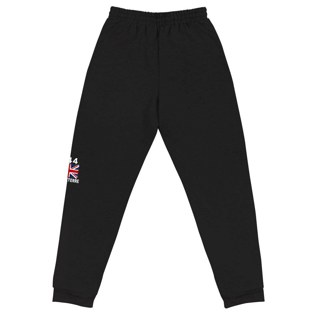 Jogger Angleterre +44 - Noir avec drapeau floqué effet éclaboussure de peinture - vue de dos - Indicatif Fier