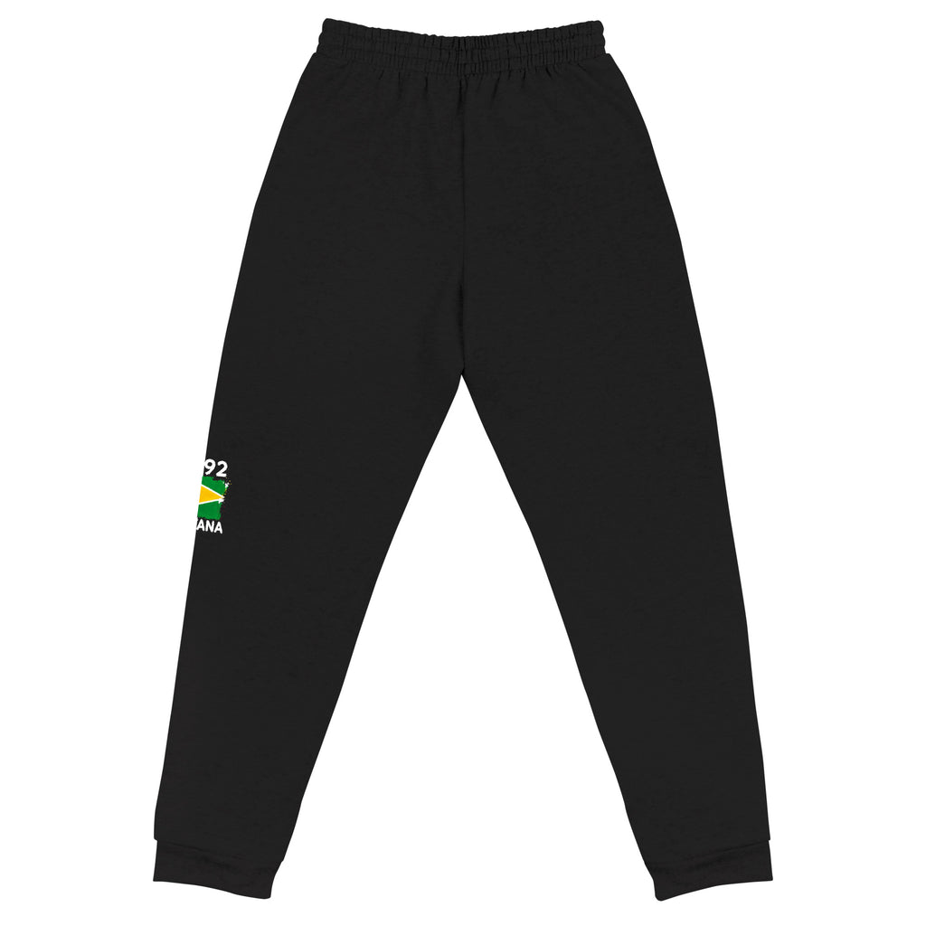 Jogger Guyana +592 - Noir avec drapeau floqué effet éclaboussure de peinture - vue de dos - Indicatif Fier