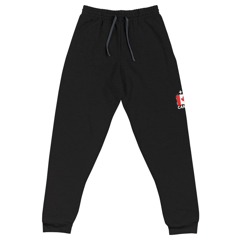 Jogger noir Canada +1 avec drapeau canadien floqué effet éclaboussure de peinture - vue de face complète - Indicatif Fier