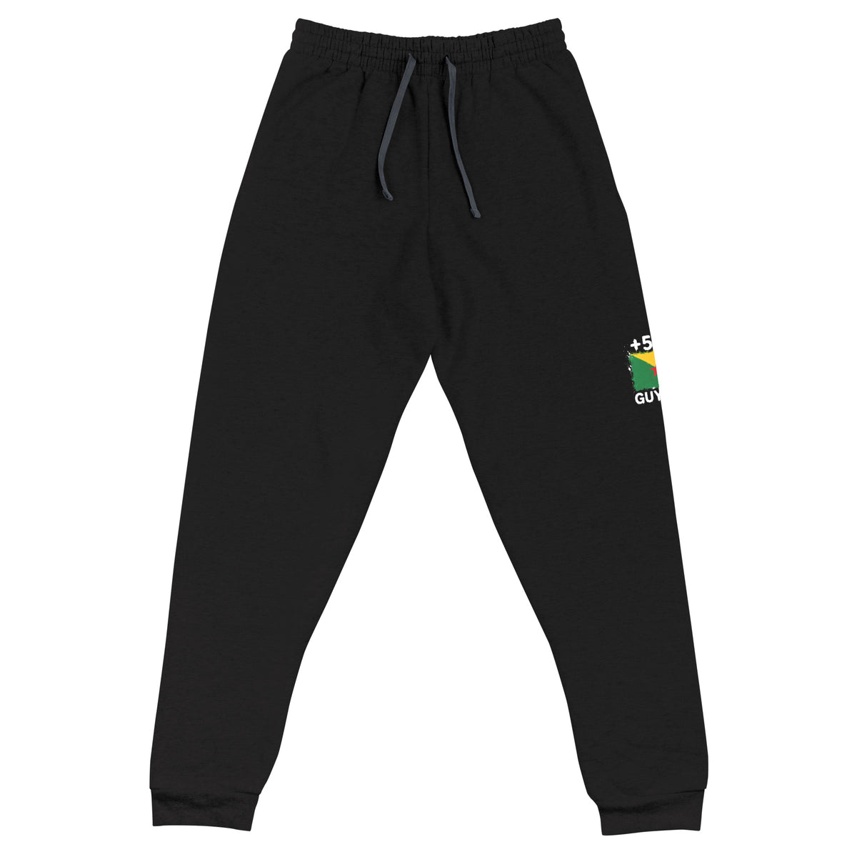 Jogger noir Guyane +594 avec petit drapeau guyanais floqué - vue de face - Indicatif Fier