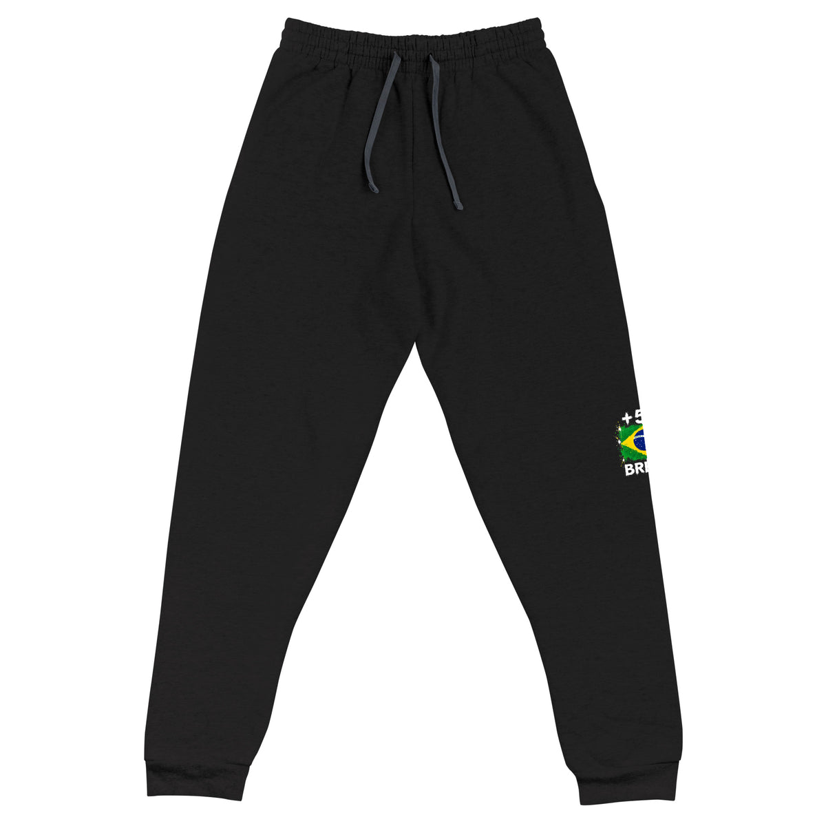 Jogger Brésil +55 - Noir avec drapeau floqué effet éclaboussure de peinture - vue de face - Indicatif Fier