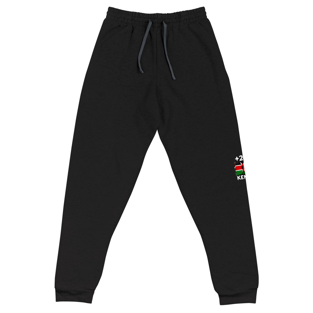 Jogger Kenya +254 - Noir avec drapeau floqué effet éclaboussure de peinture - vue de face - Indicatif Fier