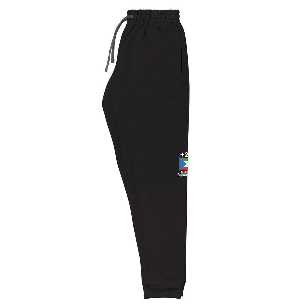 Jogger Guinée Équatoriale +240 avec drapeau floqué effet éclaboussure de peinture - vue de trois-quarts gauche - Indicatif Fier