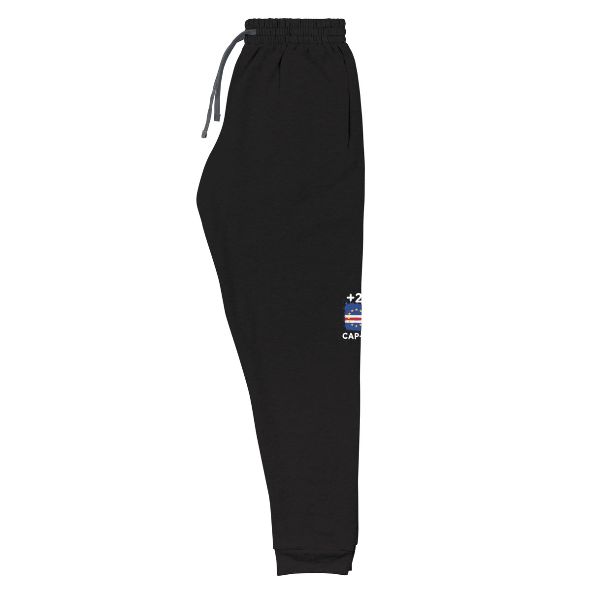 Jogger Cap-Vert +238 noir vue de profil, design floqué sur la jambe gauche