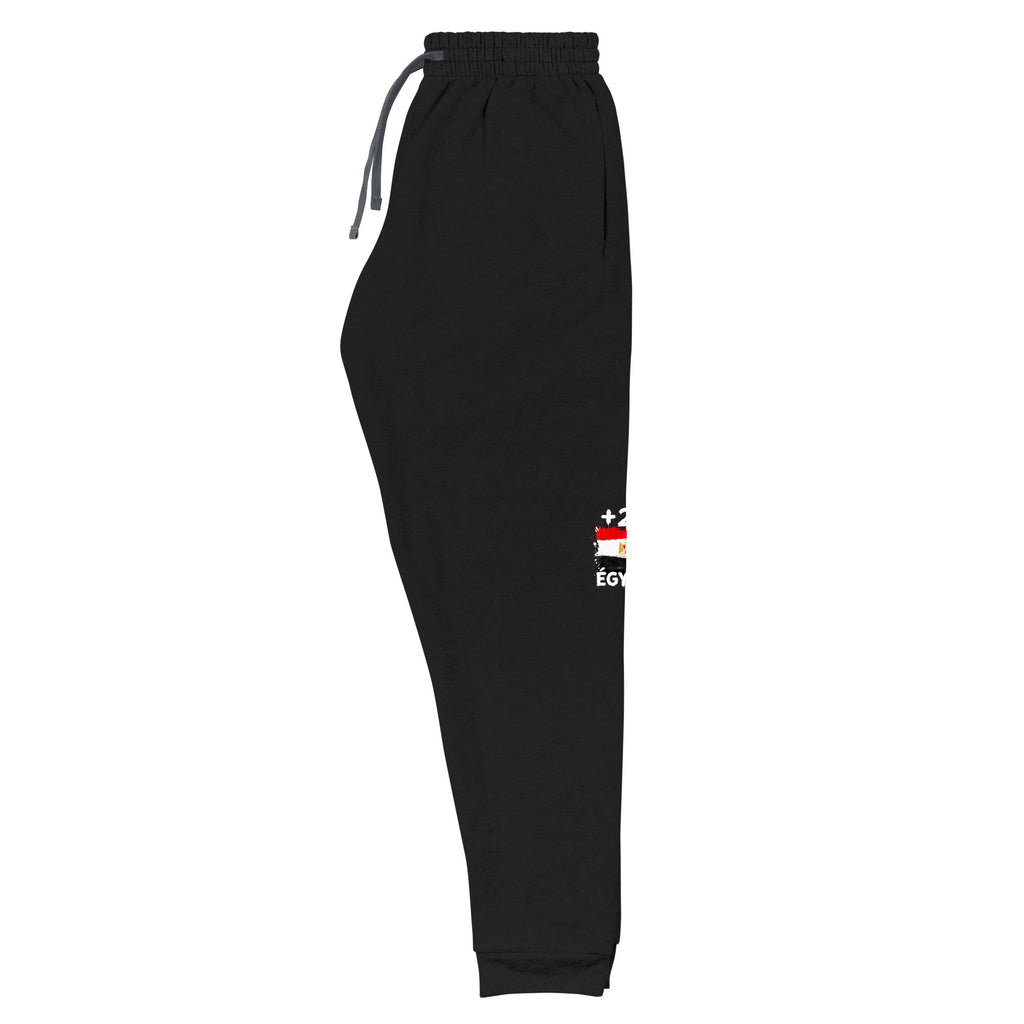 Jogger Égypte +20 - Noir avec drapeau floqué effet éclaboussure de peinture - vue de trois-quarts gauche - Indicatif Fier