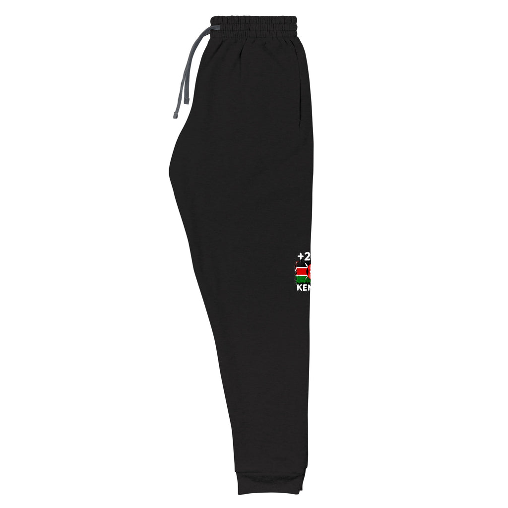 Jogger Kenya +254 - Noir avec drapeau floqué effet éclaboussure de peinture - vue de trois-quarts gauche - Indicatif Fier