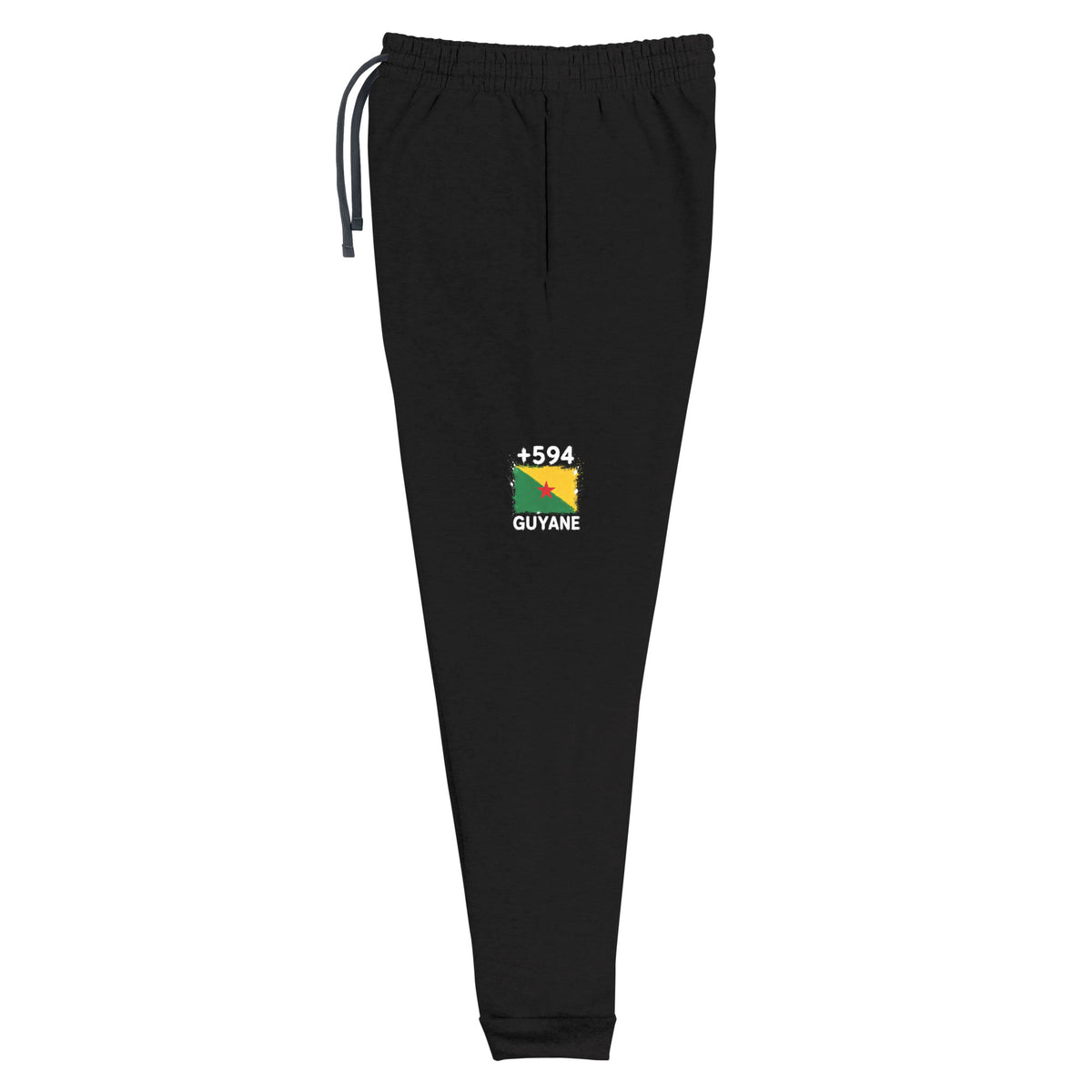 Jogger noir Guyane +594 avec petit drapeau guyanais floqué sur la jambe gauche - Indicatif Fier