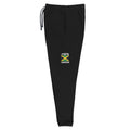 Jogger noir Jamaïque +1876 avec drapeau jamaïcain floqué effet éclaboussure de peinture - vue de face - Indicatif Fier
