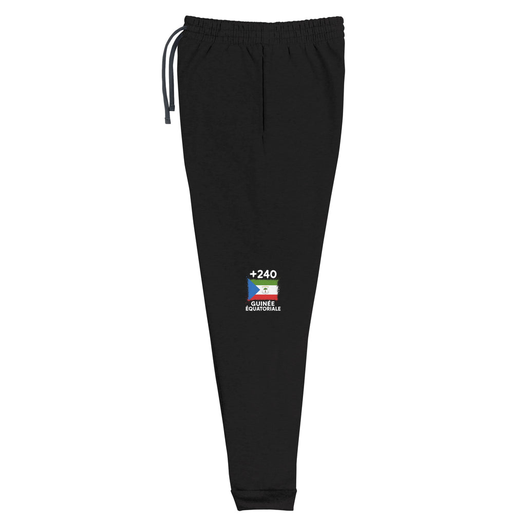 Jogger Guinée Équatoriale +240 avec drapeau floqué effet éclaboussure de peinture - vue de profil gauche - Indicatif Fier
