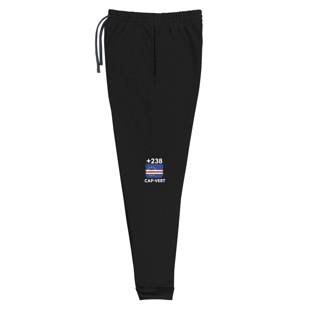 Jogger Cap-Vert +238 noir vue de face, drapeau et indicatif floqués jambe gauche