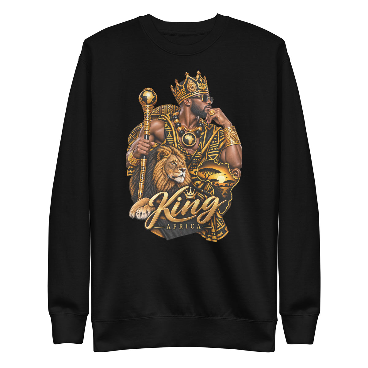 Sweat Noir King Africa - vue de face - African Generation