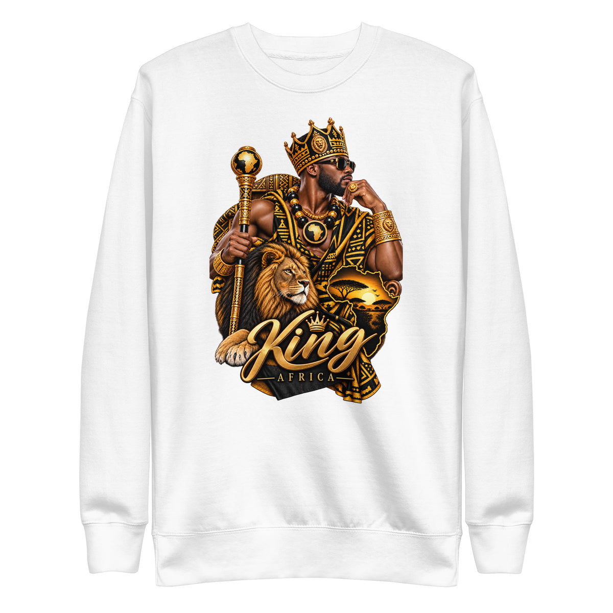 Sweat Blanc King Africa - vue de face - African Generation