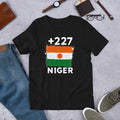 T-shirt Niger +227 avec drapeau floqué effet éclaboussure de peinture - vue de face - Indicatif Fier