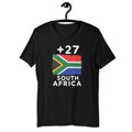 T-shirt Afrique du Sud +27, vue de face avec le drapeau sud-africain et l'indicatif +27