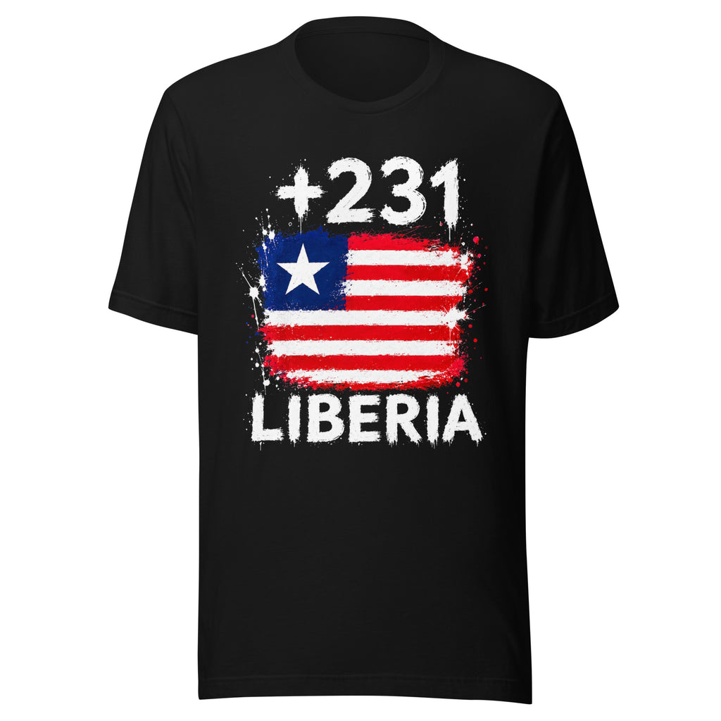 T-shirt Liberia +231 Noir vue de face, drapeau libérien