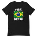 T-shirt Brésil +55 noir vue de face, sérigraphie drapeau brésilien
