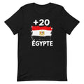 T-shirt Égypte +20 noir vue de face, sérigraphie drapeau égyptien