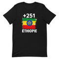 T-shirt Éthiopie +251 noir vue de face, sérigraphie drapeau éthiopien
