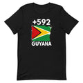 T-shirt Guyana +592 noir vue de face, sérigraphie drapeau guyanien