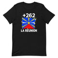 T-shirt La Réunion +262 noir vue de face, sérigraphie drapeau réunionnais