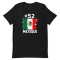 T-shirt Mexique +52 noir vue de face, sérigraphie drapeau mexicain