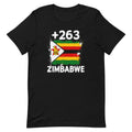 T-shirt Zimbabwe +263 noir vue de face, sérigraphie drapeau zimbabwéen