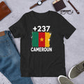 T-shirt Cameroun +237 avec drapeau floqué effet éclaboussure de peinture - vue de face - Indicatif Fier
