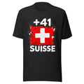 T-shirt Suisse +41 - Noir, vue de face avec le drapeau suisse et l'indicatif +41