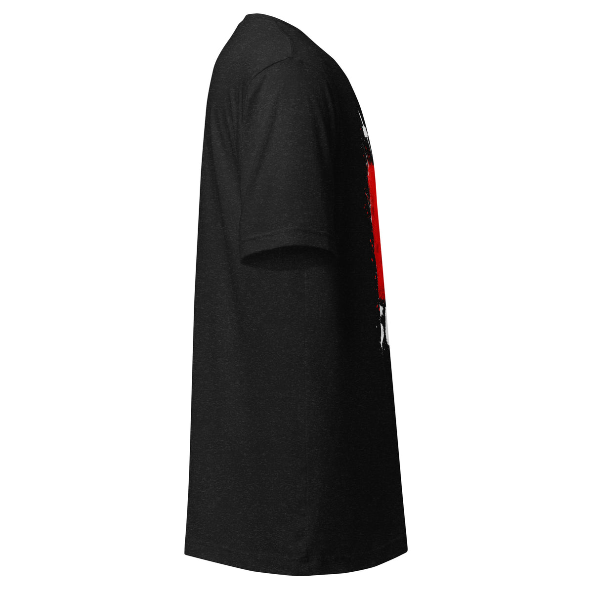 T-shirt Suisse +41 - Noir avec drapeau floqué effet éclaboussure de peinture - vue de profil droit - Indicatif Fier