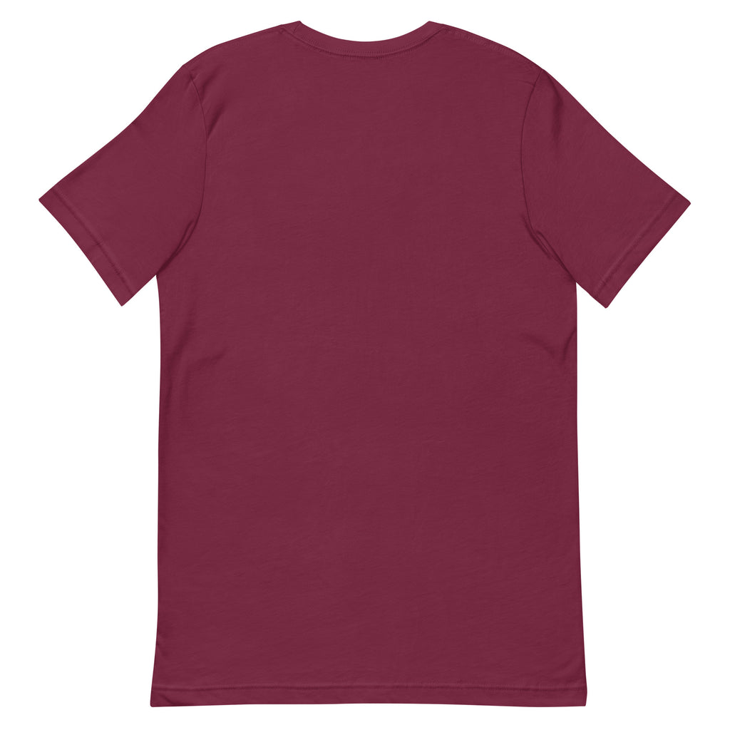 T-shirt Mozambique +258 - Bordeaux avec drapeau floqué effet éclaboussure de peinture - vue de dos - Indicatif Fier