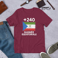 T-shirt Guinée Équatoriale +240 Maroon vue de face, drapeau équato-guinéen