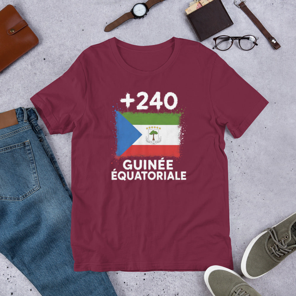 T-shirt Guinée Équatoriale +240 Maroon vue de face, drapeau équato-guinéen