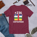 T-shirt Centrafrique +236 Maroon vue de face, drapeau centrafricain