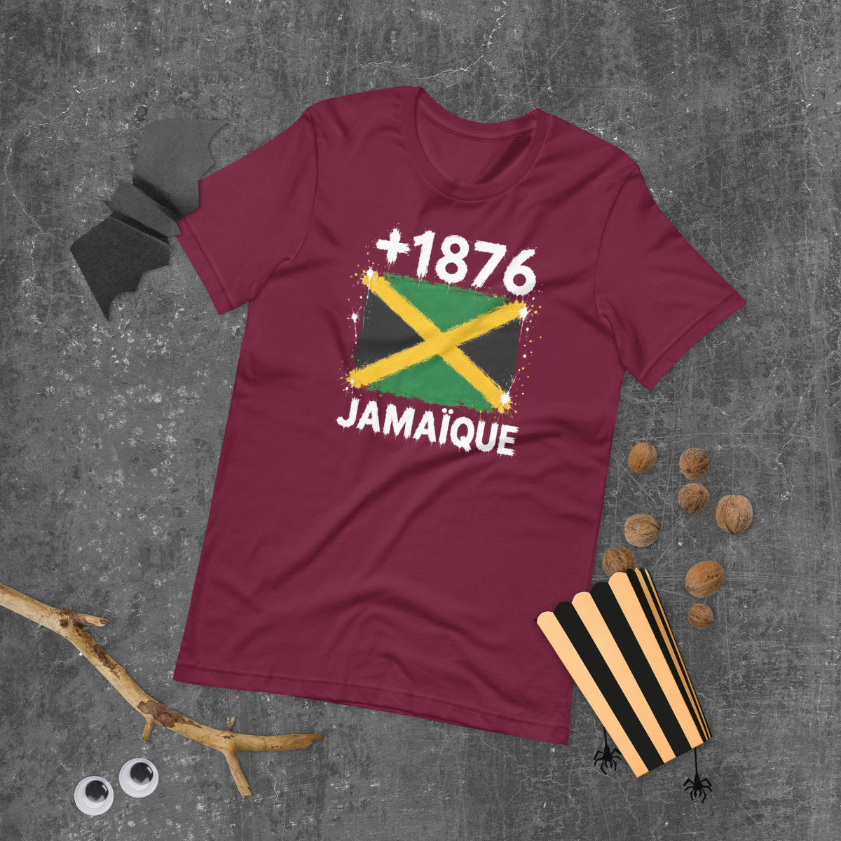 T-shirt Jamaïque +1876 Maroon vue de face, drapeau jamaïcain