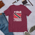 T-shirt Trinidad & Tobago +1868 Maroon vue de face, drapeau trinidadien